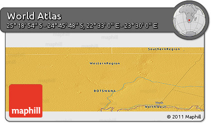 Physical Panoramic Map of the Area around 25° 2' 21" S, 23° 1' 29" E