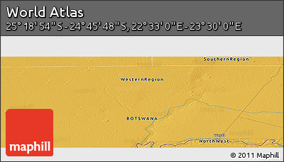 Physical Panoramic Map of the Area around 25° 2' 21" S, 23° 1' 29" E