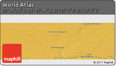 Physical Panoramic Map of the Area around 25° 2' 21" S, 23° 1' 29" E