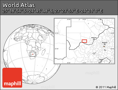 Blank Location Map of the Area around 25° 2' 21" S, 23° 52' 30" E