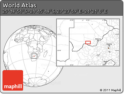 Blank Location Map of the Area around 25° 2' 21" S, 23° 52' 30" E