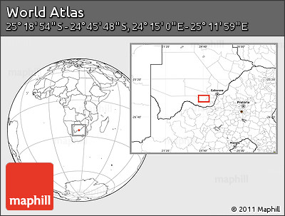Blank Location Map of the Area around 25° 2' 21" S, 24° 43' 30" E