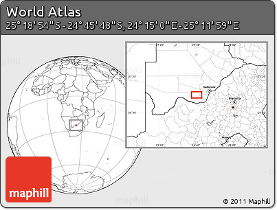 Blank Location Map of the Area around 25° 2' 21" S, 24° 43' 30" E