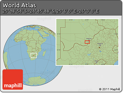 Savanna Style Location Map of the Area around 25° 2' 21" S, 25° 34' 30" E