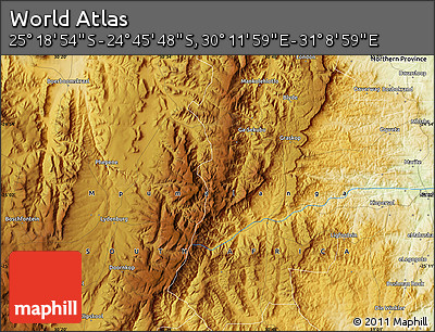 Physical Map of the Area around 25° 2' 21" S, 30° 40' 29" E