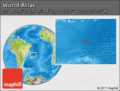 Physical Location Map of the Area around 25° 2' 21" S, 31° 22' 30" W