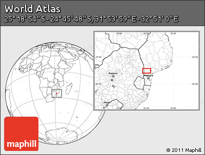 Blank Location Map of the Area around 25° 2' 21" S, 32° 22' 30" E