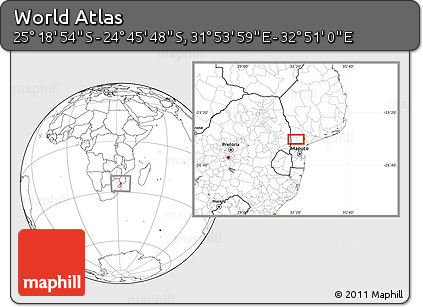 Blank Location Map of the Area around 25° 2' 21" S, 32° 22' 30" E