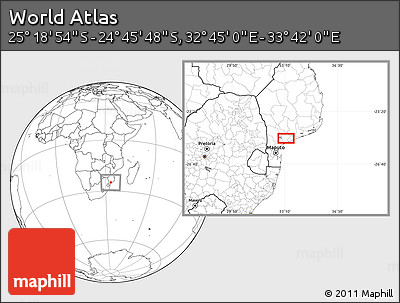 Blank Location Map of the Area around 25° 2' 21" S, 33° 13' 30" E