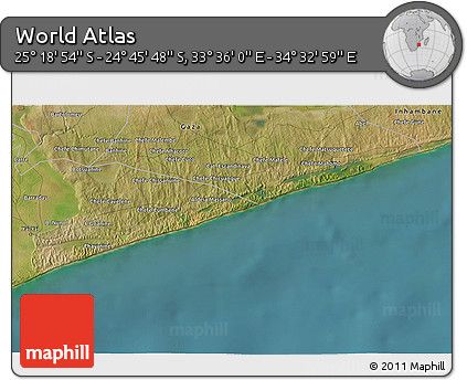 Satellite 3D Map of the Area around 25° 2' 21" S, 34° 4' 30" E