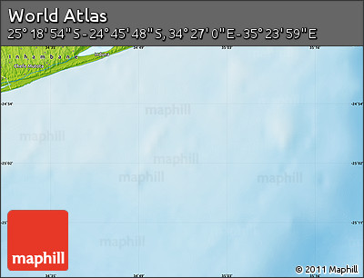 Physical Map of the Area around 25° 2' 21" S, 34° 55' 29" E