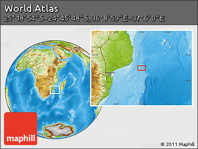 Physical Location Map of the Area around 25° 2' 21" S, 36° 37' 30" E
