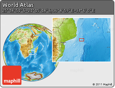 Physical Location Map of the Area around 25° 2' 21" S, 36° 37' 30" E