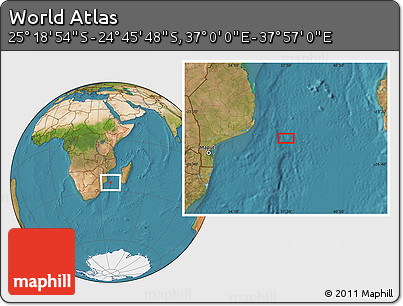 Satellite Location Map of the Area around 25° 2' 21" S, 37° 28' 30" E