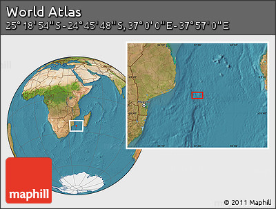 Satellite Location Map of the Area around 25° 2' 21" S, 37° 28' 30" E