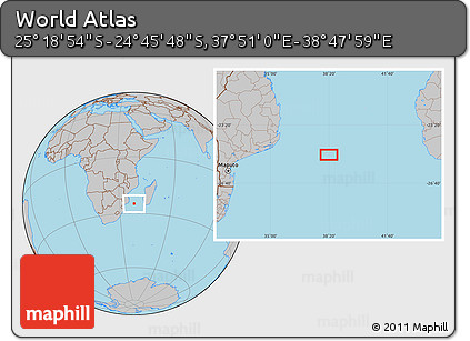 Gray Location Map of the Area around 25° 2' 21" S, 38° 19' 30" E