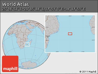 Gray Location Map of the Area around 25° 2' 21" S, 38° 19' 30" E