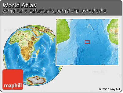 Physical Location Map of the Area around 25° 2' 21" S, 39° 10' 29" E