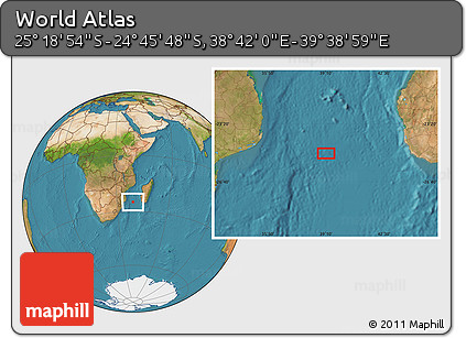 Satellite Location Map of the Area around 25° 2' 21" S, 39° 10' 29" E