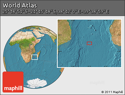 Satellite Location Map of the Area around 25° 2' 21" S, 39° 10' 29" E