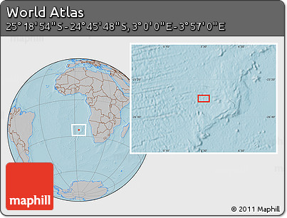 Gray Location Map of the Area around 25° 2' 21" S, 3° 28' 30" E, hill shading