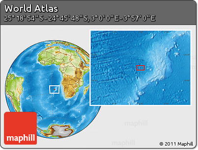 Physical Location Map of the Area around 25° 2' 21" S, 3° 28' 30" E