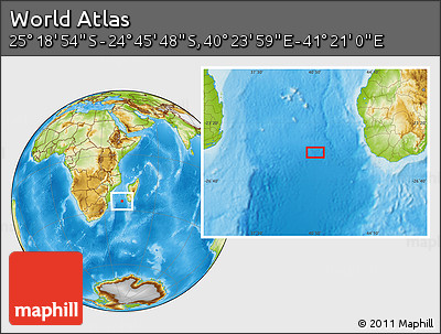 Physical Location Map of the Area around 25° 2' 21" S, 40° 52' 30" E