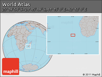 Gray Location Map of the Area around 25° 2' 21" S, 41° 43' 30" E