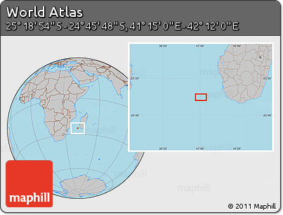 Gray Location Map of the Area around 25° 2' 21" S, 41° 43' 30" E