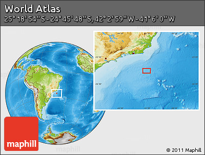 Physical Location Map of the Area around 25° 2' 21" S, 41° 34' 30" W