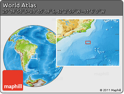 Physical Location Map of the Area around 25° 2' 21" S, 41° 34' 30" W