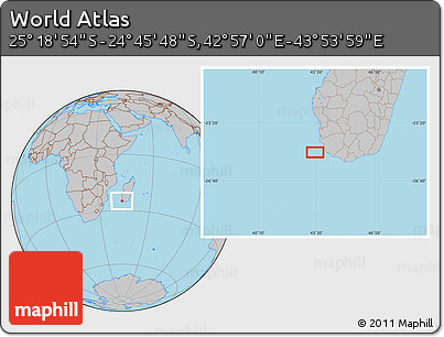 Gray Location Map of the Area around 25° 2' 21" S, 43° 25' 29" E