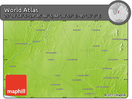 Physical Map of the Area around 25° 2' 21" S, 45° 7' 30" E