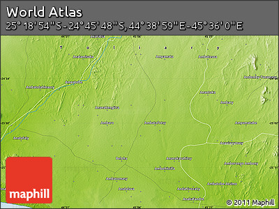 Physical Map of the Area around 25° 2' 21" S, 45° 7' 30" E