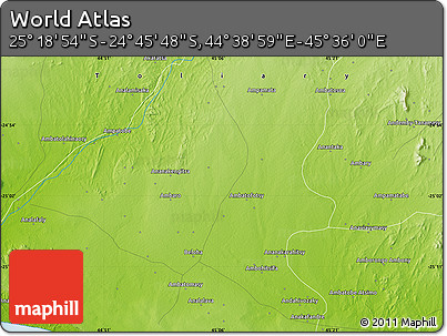 Physical Map of the Area around 25° 2' 21" S, 45° 7' 30" E