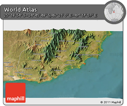 Satellite 3D Map of the Area around 25° 2' 21" S, 46° 49' 30" E