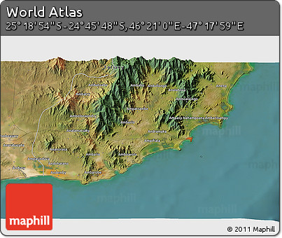 Satellite 3D Map of the Area around 25° 2' 21" S, 46° 49' 30" E