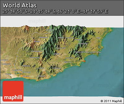 Satellite 3D Map of the Area around 25° 2' 21" S, 46° 49' 30" E