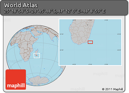 Gray Location Map of the Area around 25° 2' 21" S, 47° 40' 29" E