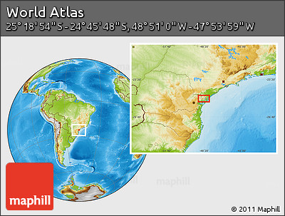 Physical Location Map of the Area around 25° 2' 21" S, 48° 22' 30" W