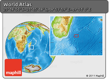 Physical Location Map of the Area around 25° 2' 21" S, 49° 22' 30" E