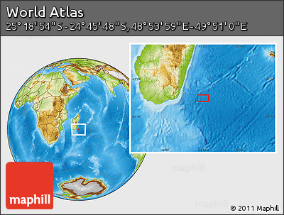 Physical Location Map of the Area around 25° 2' 21" S, 49° 22' 30" E