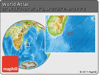 Physical Location Map of the Area around 25° 2' 21" S, 49° 22' 30" E