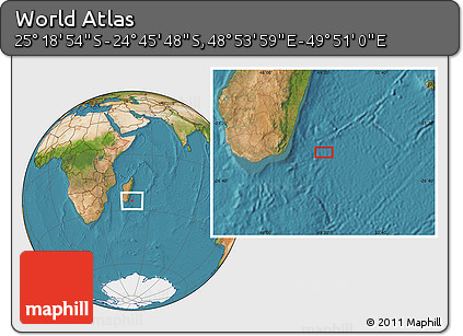Satellite Location Map of the Area around 25° 2' 21" S, 49° 22' 30" E