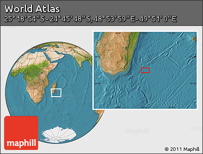 Satellite Location Map of the Area around 25° 2' 21" S, 49° 22' 30" E