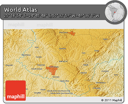 Physical 3D Map of the Area around 25° 2' 21" S, 50° 4' 30" W
