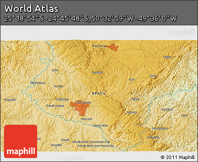 Physical 3D Map of the Area around 25° 2' 21" S, 50° 4' 30" W