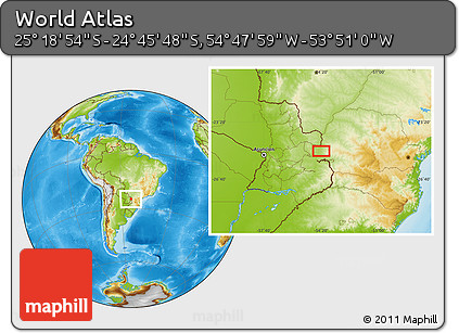 Physical Location Map of the Area around 25° 2' 21" S, 54° 19' 30" W