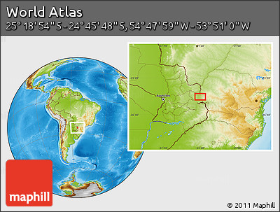Physical Location Map of the Area around 25° 2' 21" S, 54° 19' 30" W