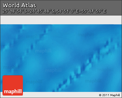 Shaded Relief 3D Map of the Area around 25° 2' 21" S, 55° 19' 30" E